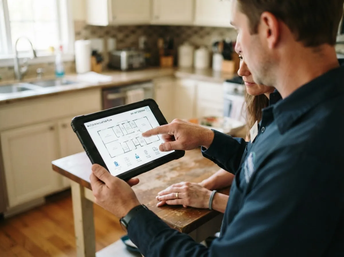 Water damage restoration technician inspecting a home in Ottoville, OH